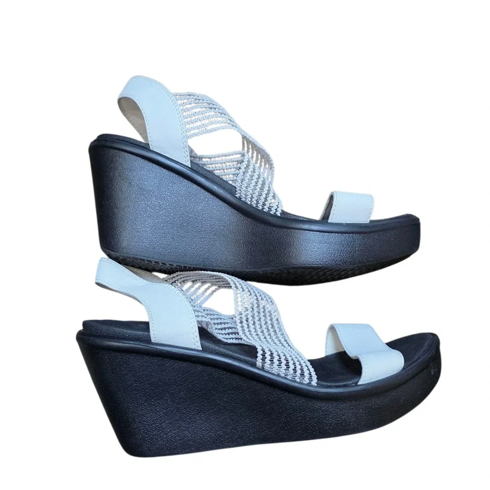 Skechers Rumble On Wedge Platform Sandals Elastic Strap Casual Comfort Shoe Sz 8